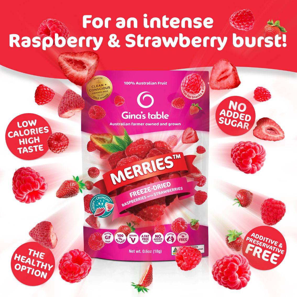 Freeze Dried Raspberries with Strawberries - 10 pack