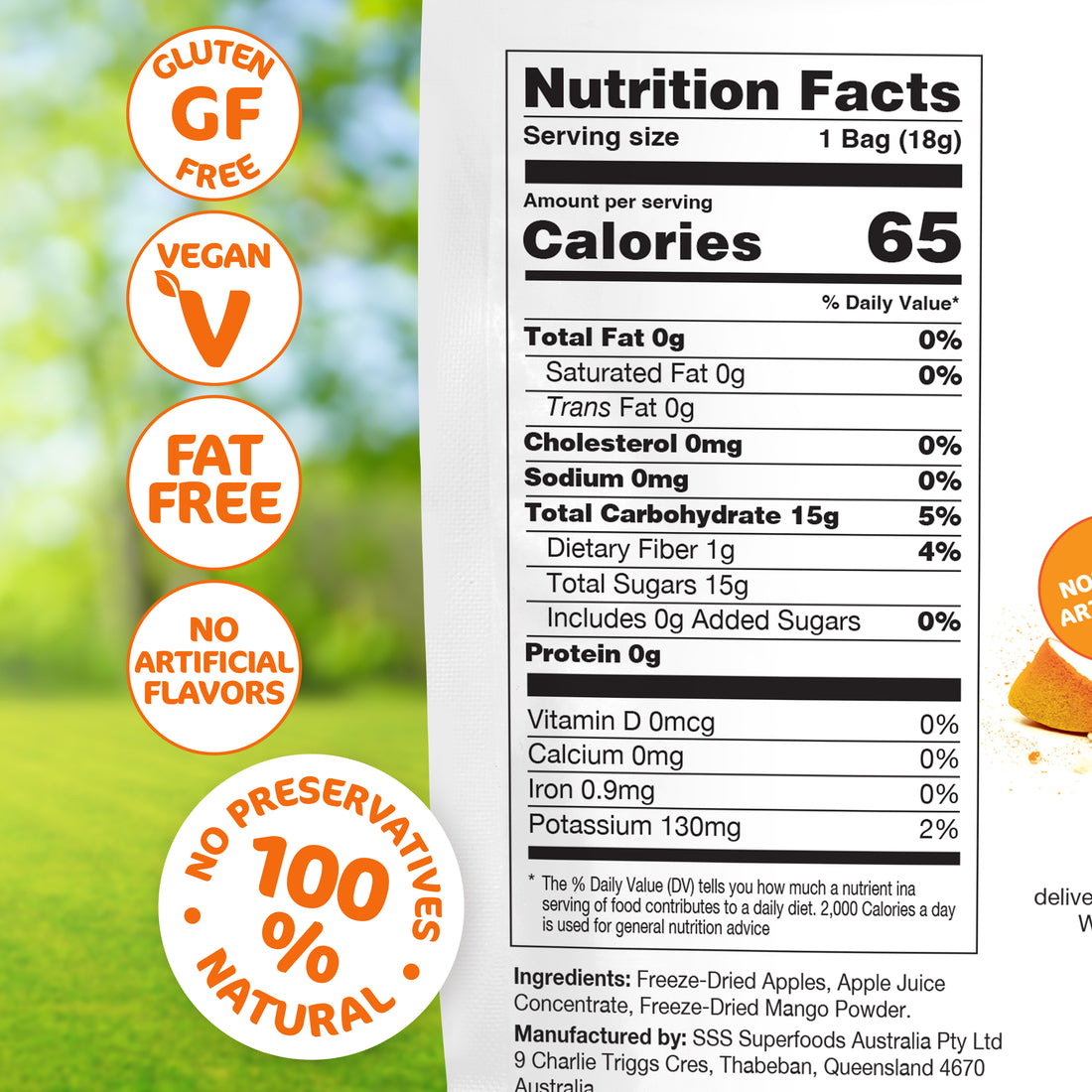 Ingredient list for Freeze-Dried Apple Bites Dusted with Mango Powder