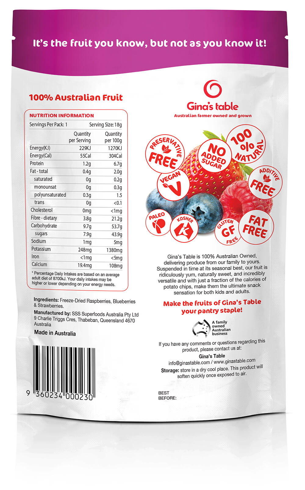 Ingredient list for Freeze Dried Mixed Berries