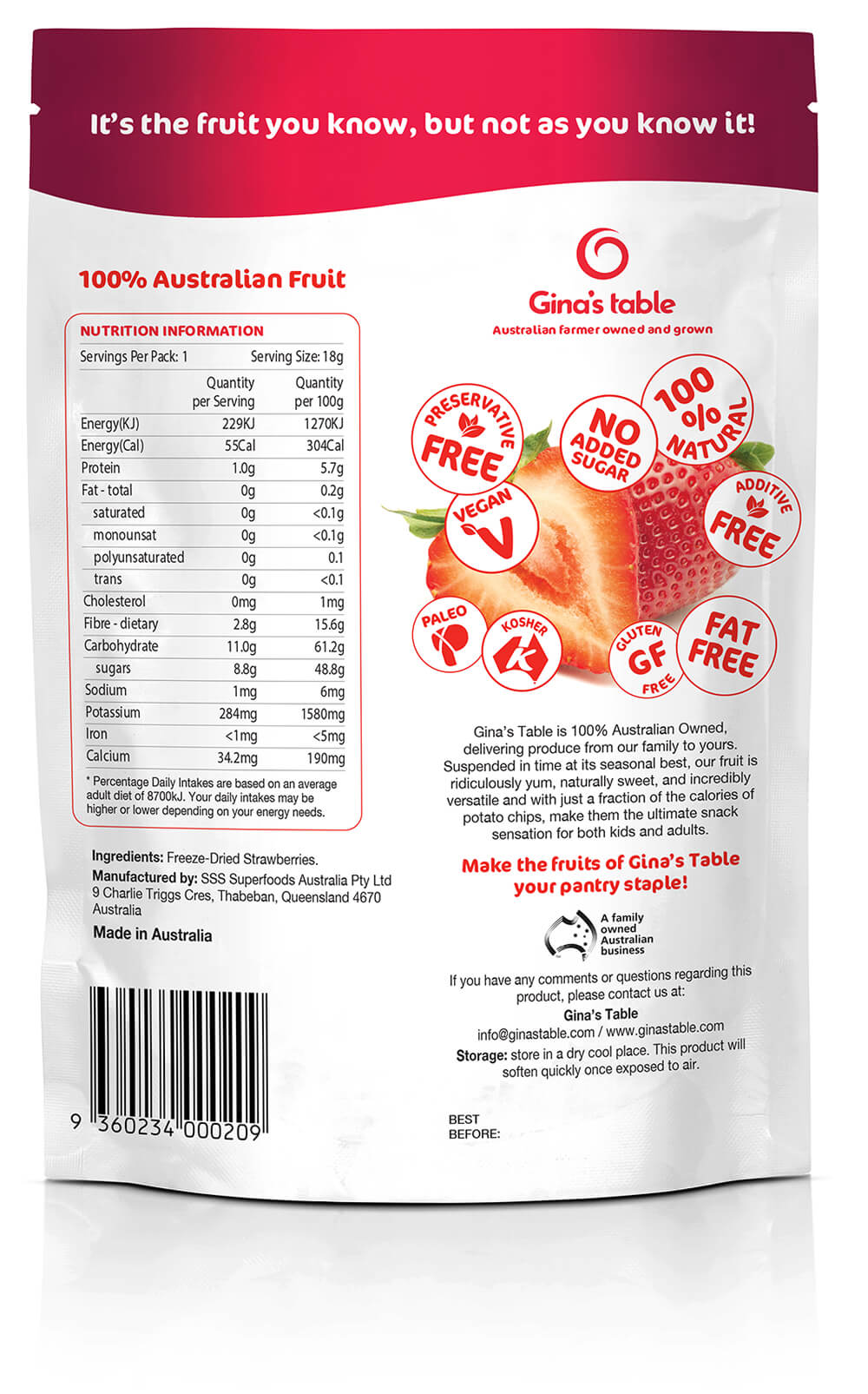 Ingredient list for Freeze Dried Strawberries